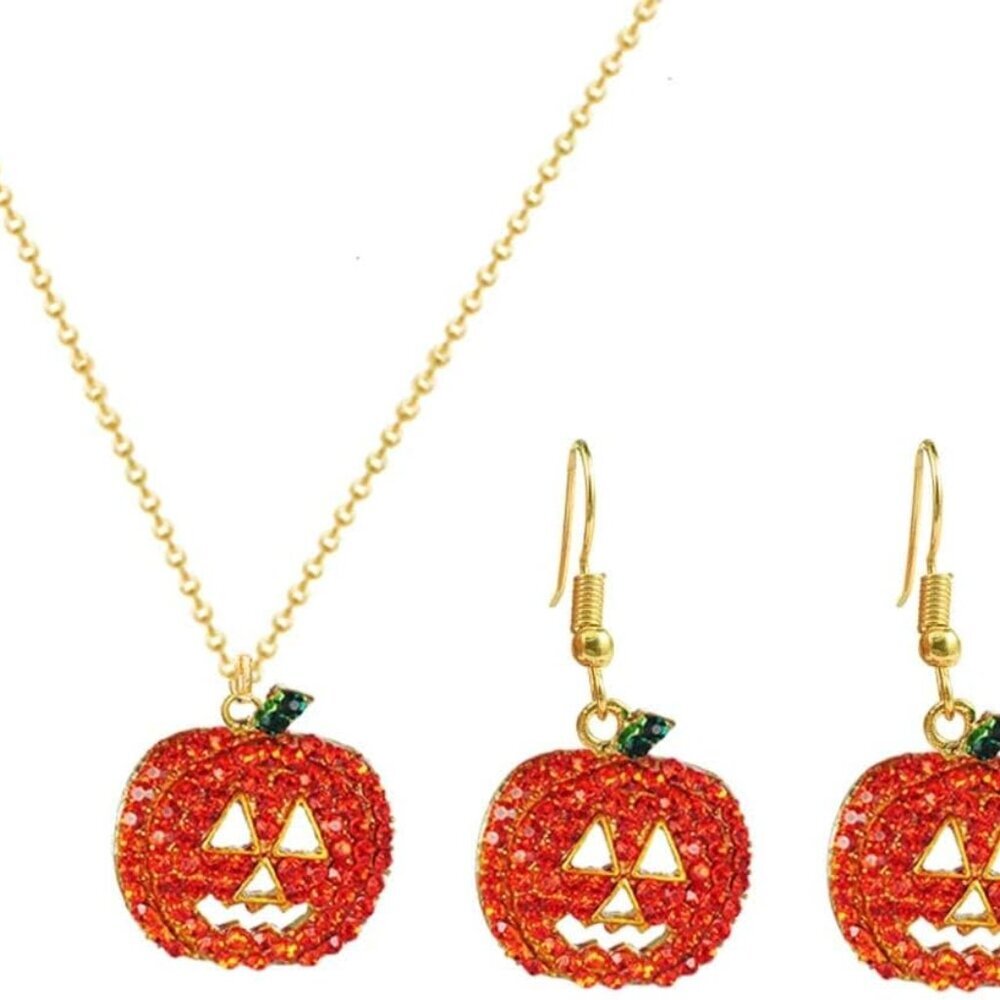 Pumpkin Necklace Earrings Set Fall Jewelry Silver Gold Pumpkin Necklace Jewelry